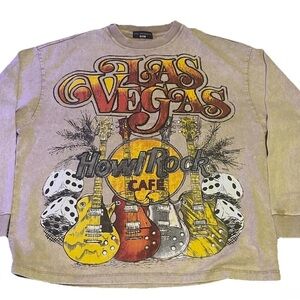 New Kiy Las Vegas Hard Rock Cafe Long Sleeve Tan Shirt